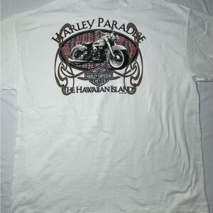 Vintage 1996 Harley Davidson Paradise Hawaiian Islands White Shirt Men's Large